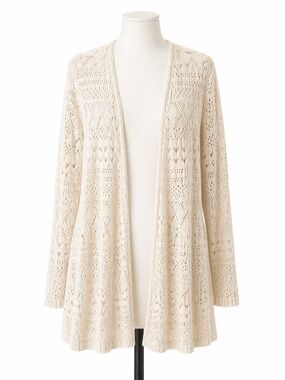 Womens Open Knit Open Front Long Cardigan Duster XL Boho Crochet Festival‎